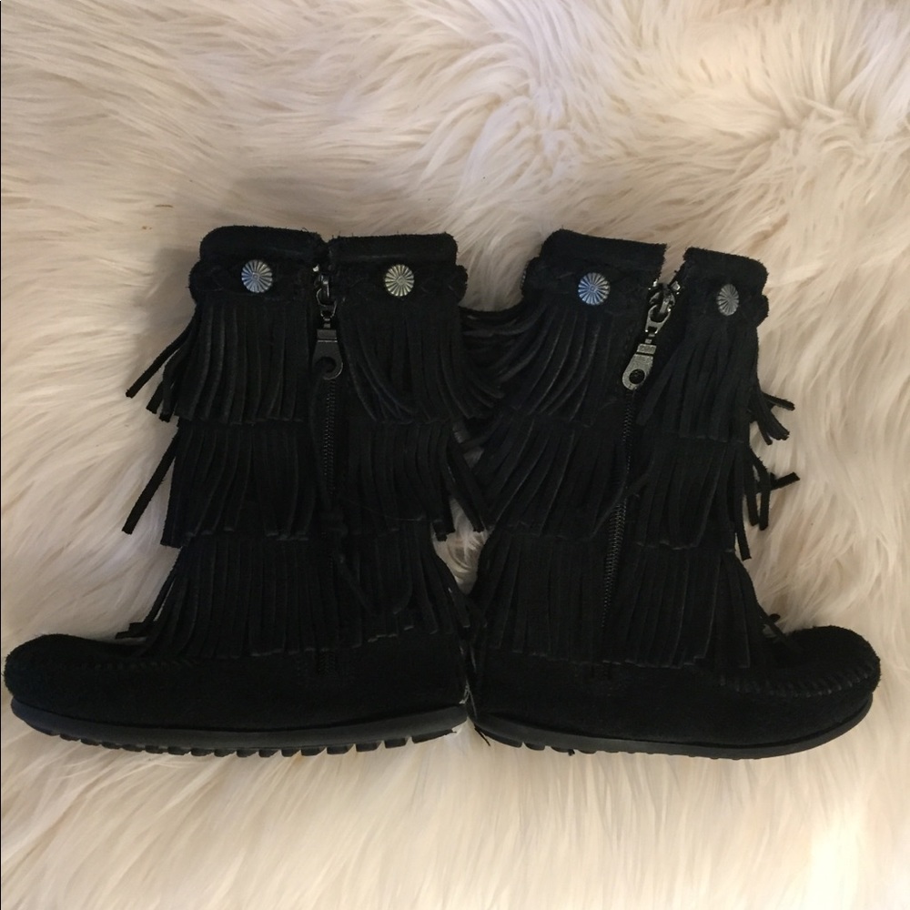 Minnetonka Toddler Girls Sz 9 Blk Suede fringe